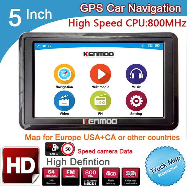 Портативный GPS навигатор HD 5 дюймов 2020 карт для Европы России автомобиля