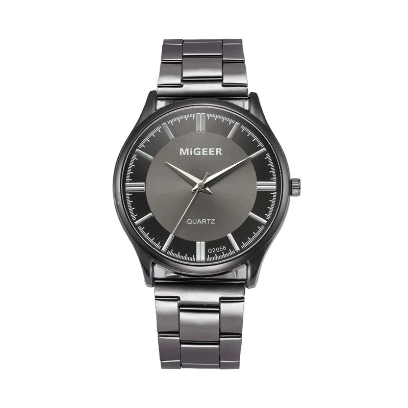 Часы мужские стальные модные MIGEER Кристалл Бизнес Шарм Аналоговый кварцевые браслет для наручных часов Relogio Masculino A2 - Цвет: Черный