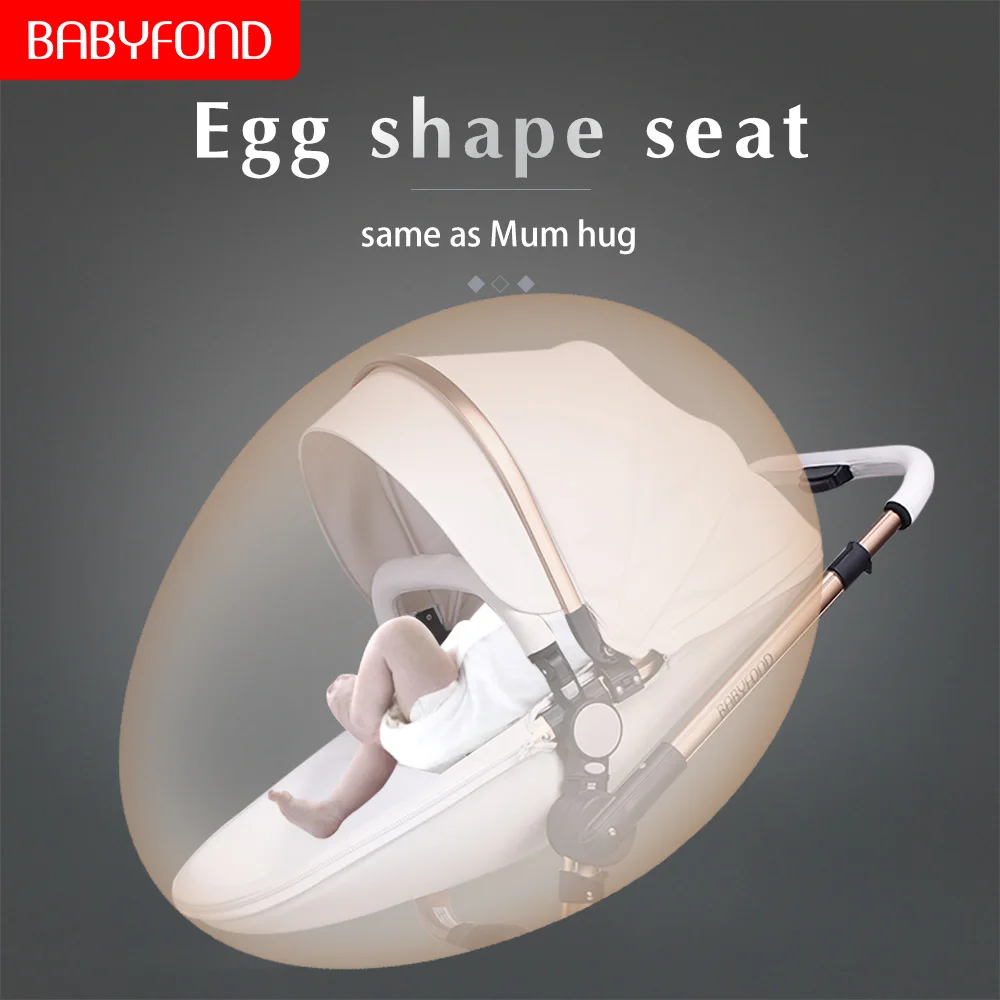 Babyfond luxury PU leather high landscape cart can sit reclining multi-color optional aluminum frame baby stroller, HK is Free