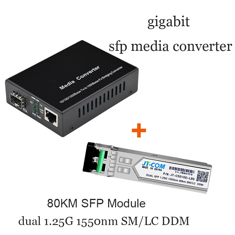 Gigabit конвертер медиафайлов SFP GPON/OLT 1 RJ45 Ethernet для оптического Порты и разъёмы Fibra оптика переключатель волоконно-оптический модуль приемопередатчика 20 80 км - Цвет: with 80km sfp module