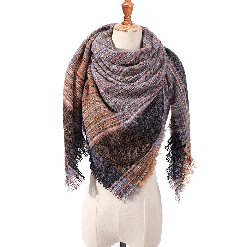 Новые осенне-зимние шарфы для женщин, тёплые женские кашемировые шарфы, шали и платки, плотные треугольные женские шарфы в клетку для осени и зимы