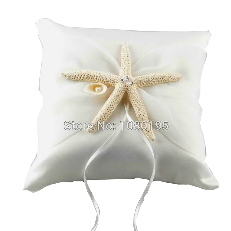 

White Starfish Satin Wedding Ring Pillow For Beach Themed Wedding Decorations nl887