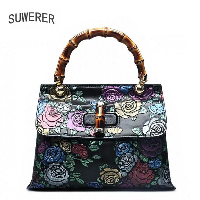 

SUWERER Genuine Leather women bags for women 2019 new fashion rose embossed Retro luxury handbags women bags designer