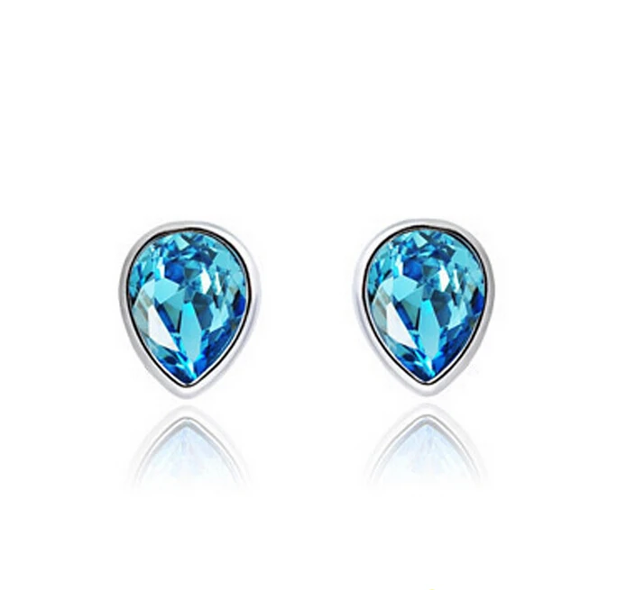 

Italy Design Pure 925 Sterling Silver Sky Blue Crystal Oval Stud Earrings