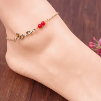 

2018 new accessories summer wild personality letter LOVE transport red bead anklet