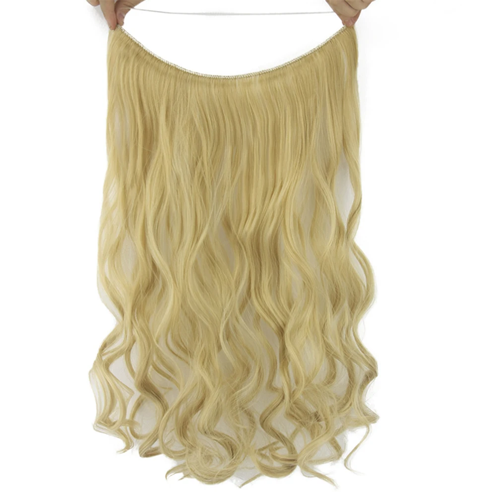 

Soowee 10 Color Long Blonde Burgundy Curly Synthetic Hair Heat Resistant Hairpieces Fish Line Halo Invisible Hair Extensions