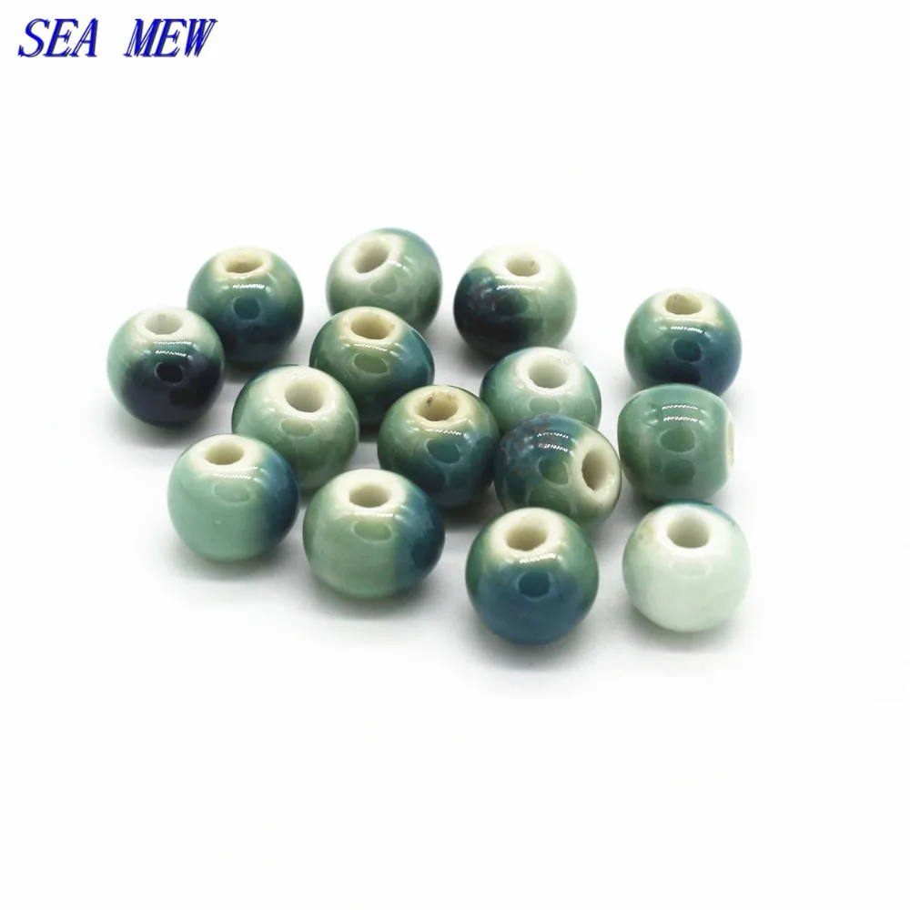 

SEA MEW 50 PCS 8mm Round Loose Bead Porcelain Ceramic Beads DIY Handmade Hole Beads For Jewelry Making