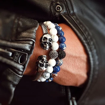 

Mcllroy Mens Boys Gothic Punk Skull steel Tone Titanium Steel Cuff Bangle Bracelet Viking steel skeleton cuff bangles pulseiras