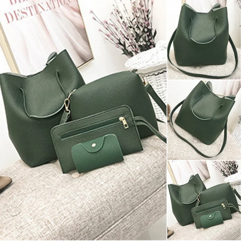 

Adisputent 4 Pcs/Set Handbag Shoulder Bags Solid Color Bag Litchi Grain Tassel Package Bags Waterproof Crossbody Shoulder Bag