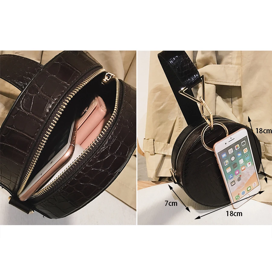  Crocodile Leather Round Bag Women Shoulder Bags Crossbody Bags for Women 2019 Evening Wrist Bag Cir - 32962523518