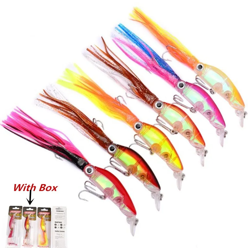 

New Boxed 1pcs Artificial Squid Hard Fishing Lure Wobbler 12cm/20g 6 Color Available Octopus Crank Bait For Bass Pike 3D Eyes