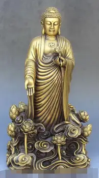

S4269 16" Tibet Buddhism Exquisite Pure Bronze Stand Lotus Shakyamuni Buddha Statue