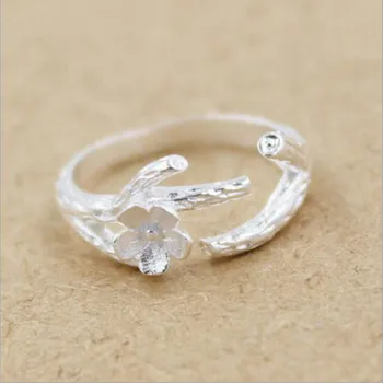

New Arrival Creative 925 Sterling Silver Jewelry Not Allergic Fashion Cherry Tree Branches Flower Opening Rings SR50