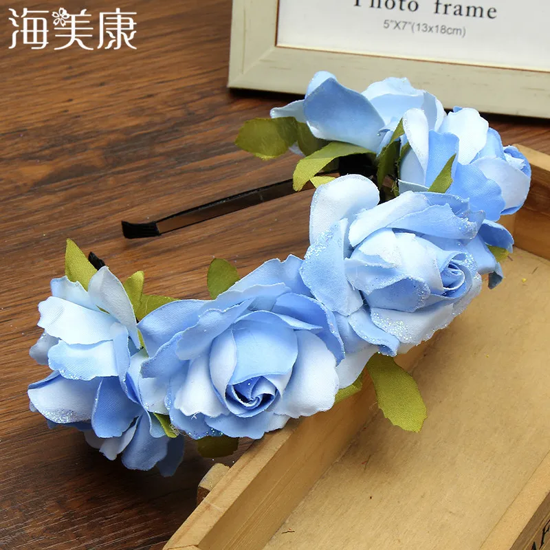 

Haimeikang Fabric Headband Hair Accessories For Women Rose Flower Vacation Photo Headdress Bride Wedding Beach Haar Accessoires