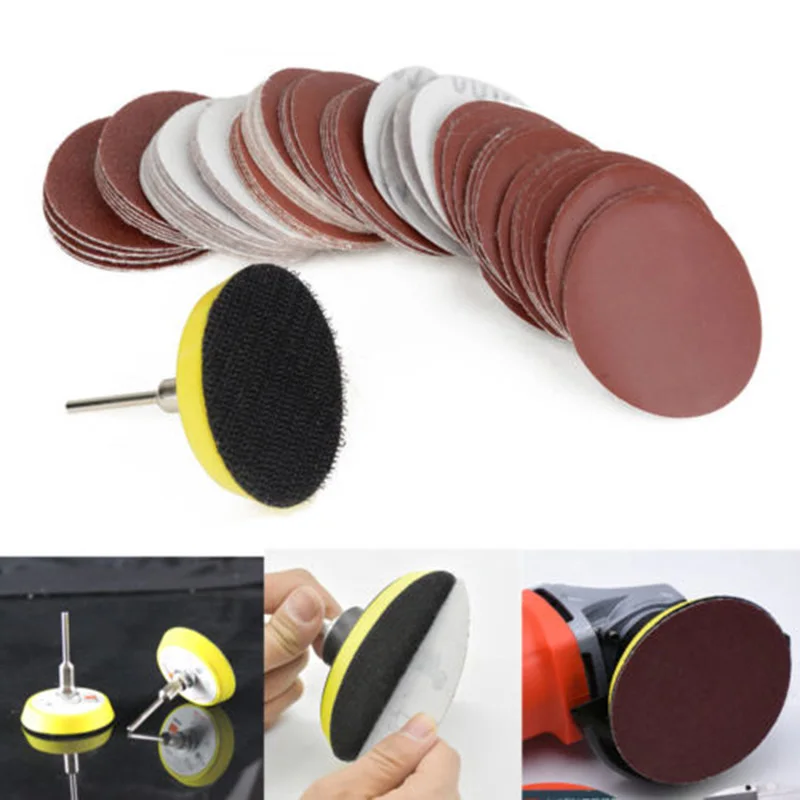 

60Pcs 2 Sanding Disc + 50mm Hook And Loop Sandpaper Sander Backing Pad + Shank
