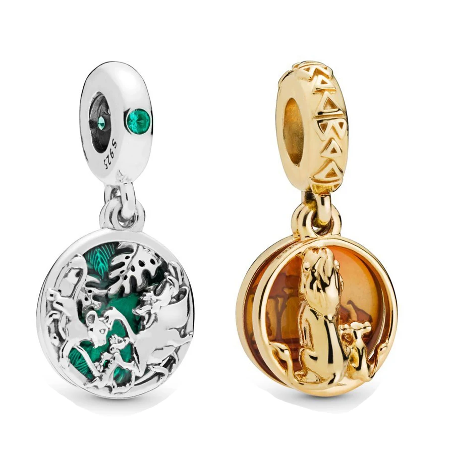 

2019 NEW 925 Sterling Silver SparklingSimba Timon & Pumbaa Pendant Charm Fit pandora Bangle Simba & Nala Charm DIY Jewelry