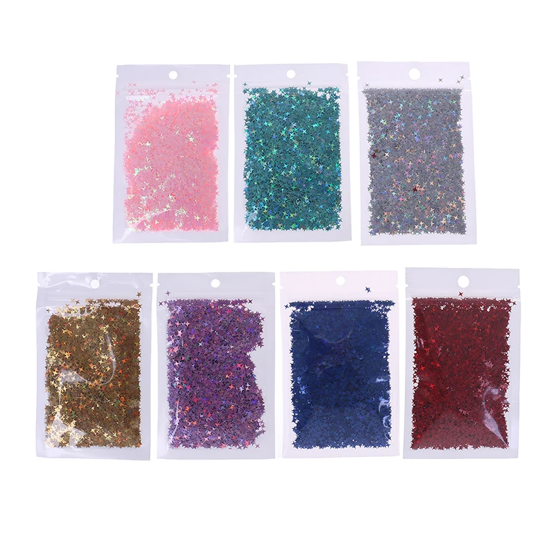 

10g/Pack Crystal Slime Four Star Glitter Ultra-thin Slices Nails Art Tips Box Accessories DIY Decoration Toys For Kids Model