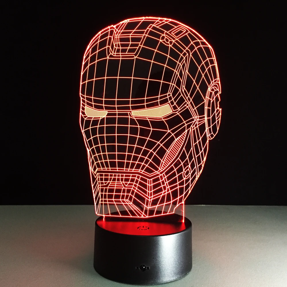 Marvel Avengers Decor Lamp 3D Art Iron Man Mask Night Light Superhero