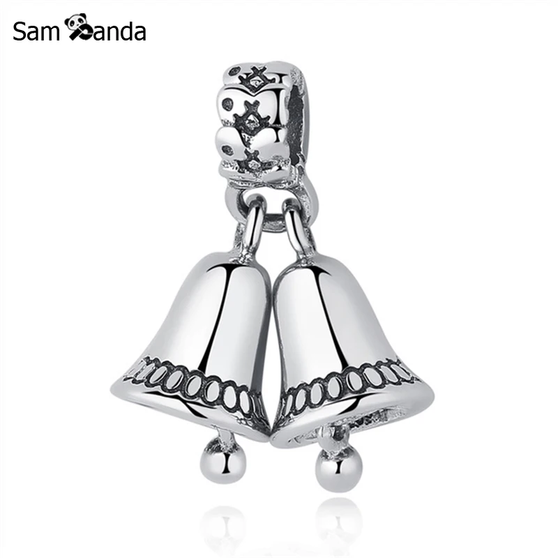 Authentic 925 Sterling Silver Charm Bead Christmas Bells Dangle Pendant