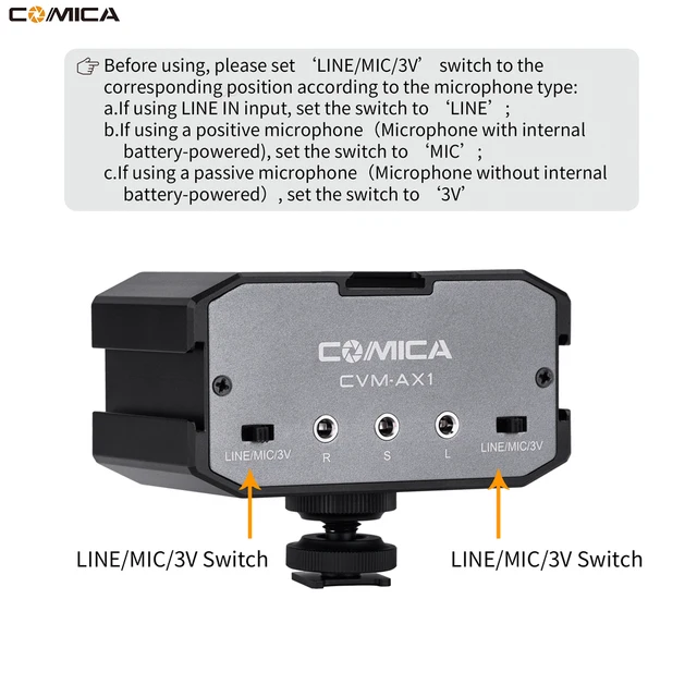 Comica CVM-AX1 Audio Mixer Adapter Universal Dual Channels Microphone Amplifier Audio Mixer 3.5mm Port for Canon Nikon DSLR