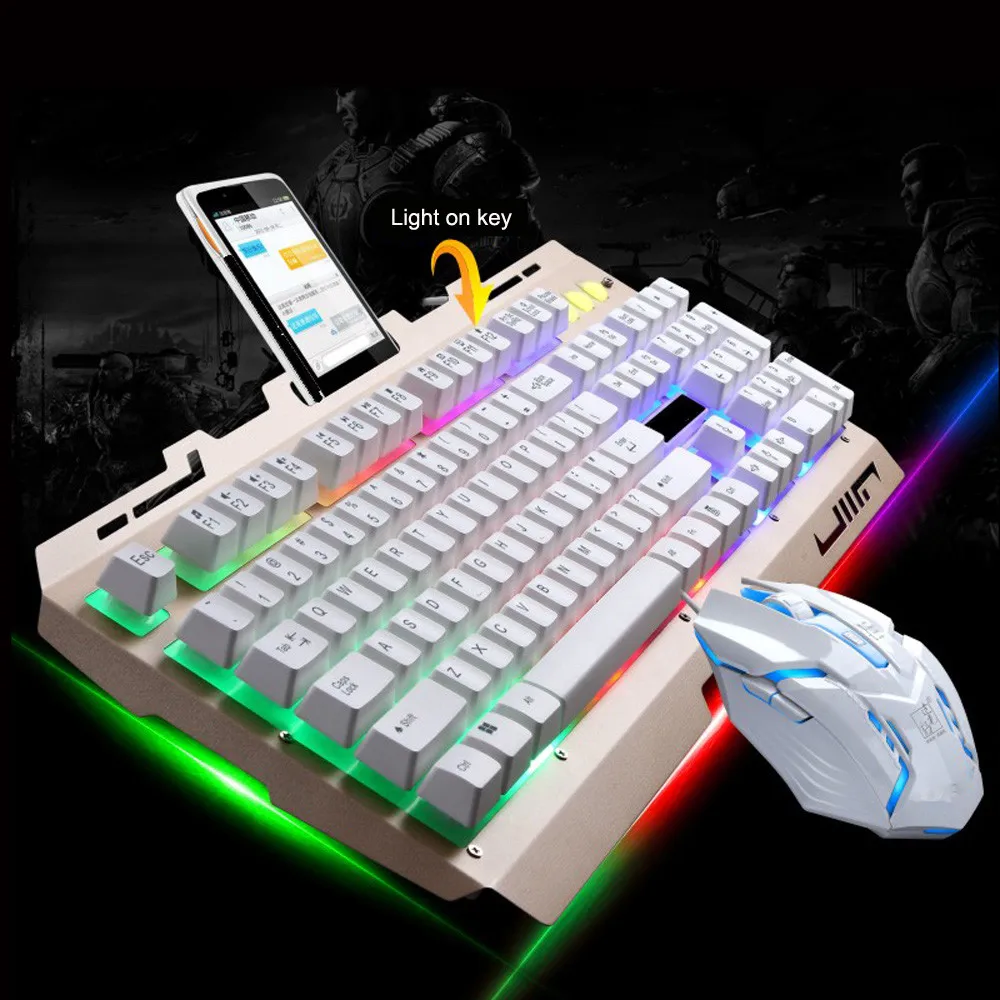 G700 Радужный цвет светодиодный подсветка игровая клавиатура мышь комбо USB Проводная клавиатура мышь набор ПК ноутбук черный белый комбо L0306