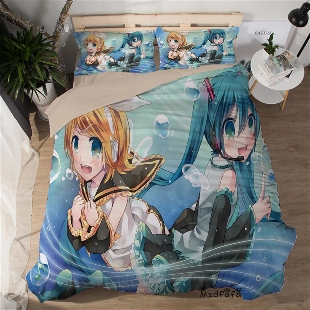 

Mxdfafa Anime Duvet Cover Set Hatsune Miku Printed bedding set luxury Comforter Bed Set Include 1 Duvet Cover and 2 Pillowcase