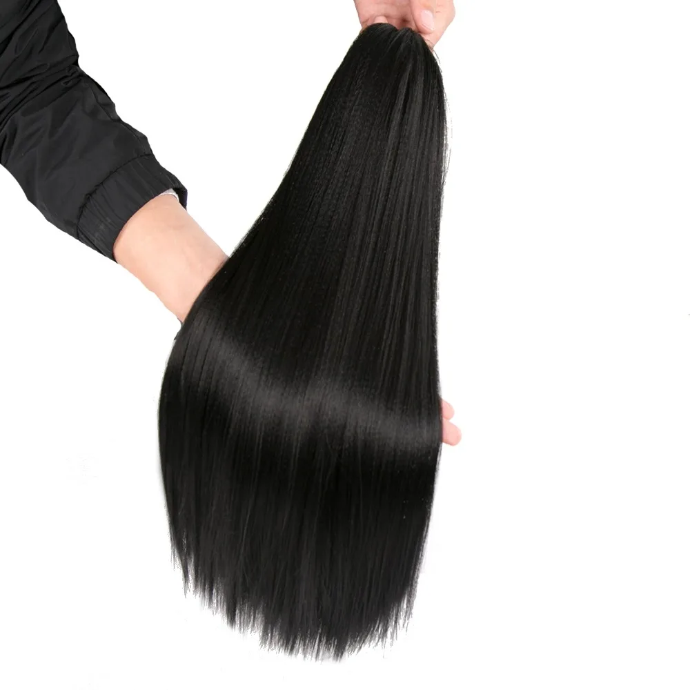 Synthetic yaki straight 20 inch long drawstring ponytail with clips in high puff pony tail hair extension chignon