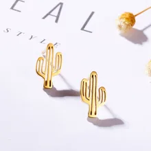 Женские золотые/серебряные/розовое золото цвет нержавеющей стали Симпатичные серьги-гвоздики девушки серьги «кактус» ювелирные изделия в стиле минимализма для девушки подарок