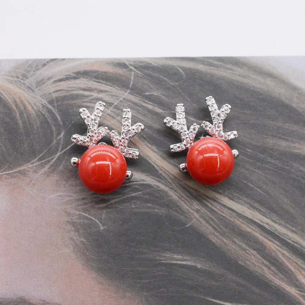 

1 Pairs Cute Red Balls with Rhinestone CZ Corns Stud Earrings allergic Free Women Pierce Femme Fashion Jewelry