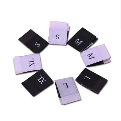 

100pcs garments/clothing/dress polyester cloths size label,white/black bottom size tags XS/S/M/L/XL/XXL/3XL/4XL/5XL/6XL/