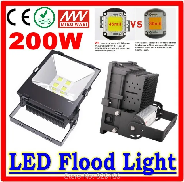 

10PCS/LOT LED Floodlight 200W With MeadWell LED Driver Warm/Natural white/Cool white IP65 Waterproof 3 Years Warranty