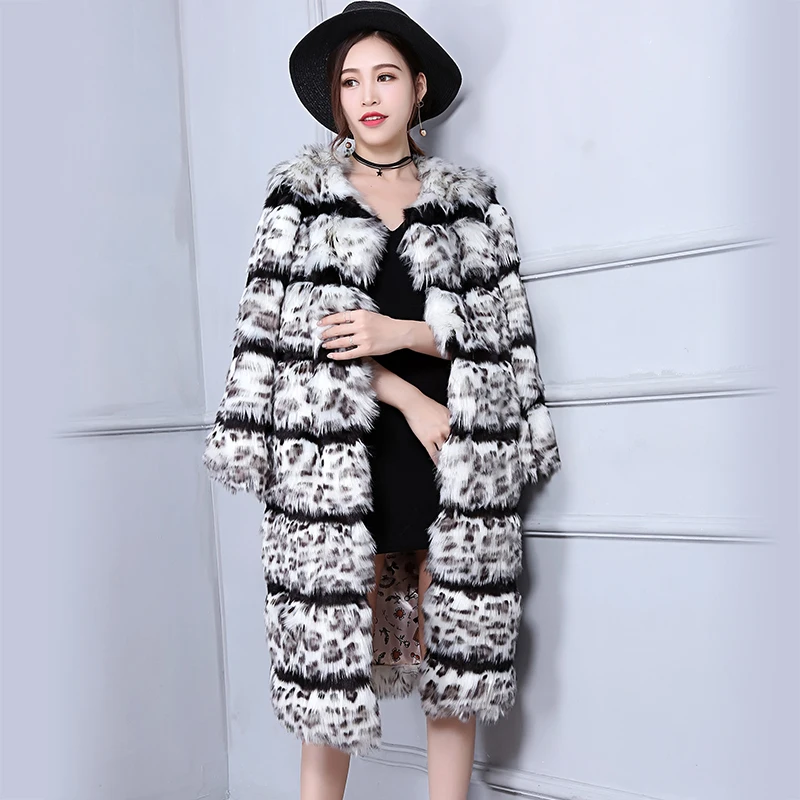 Rayé E027 Hiver Fourrure White Patchwork Renard Fausse Manteaux 2018 brown De Imitation Sexy Haute Léopard Qualité Imprimé Femme Femmes ngwaqOX