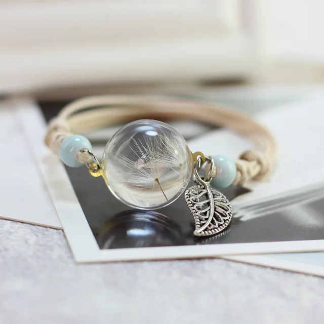 

2019 Dried Flower Plant Specimen Bracelet Glass Ball Charm Dandelion Starry Honey Girlfriend Couple Gift Female