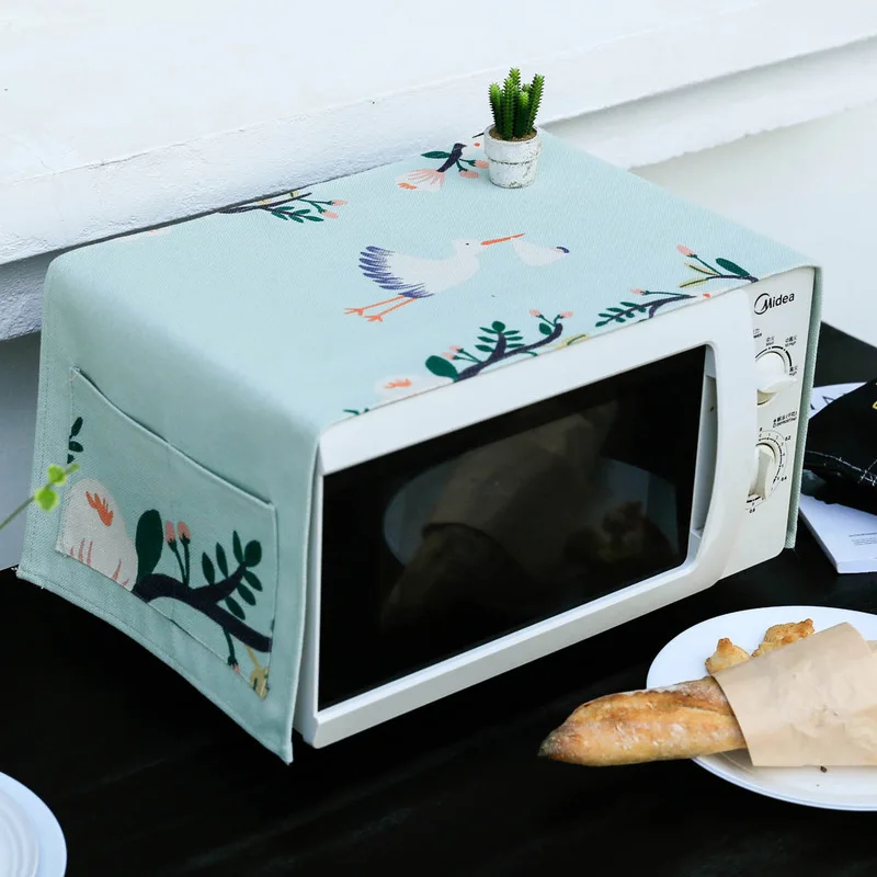 

Pastoral Fresh Cotton and Linen Microwave Cover Kitchen Oil and Dustproof Oven Cover Cloth Storage Cover Cloth