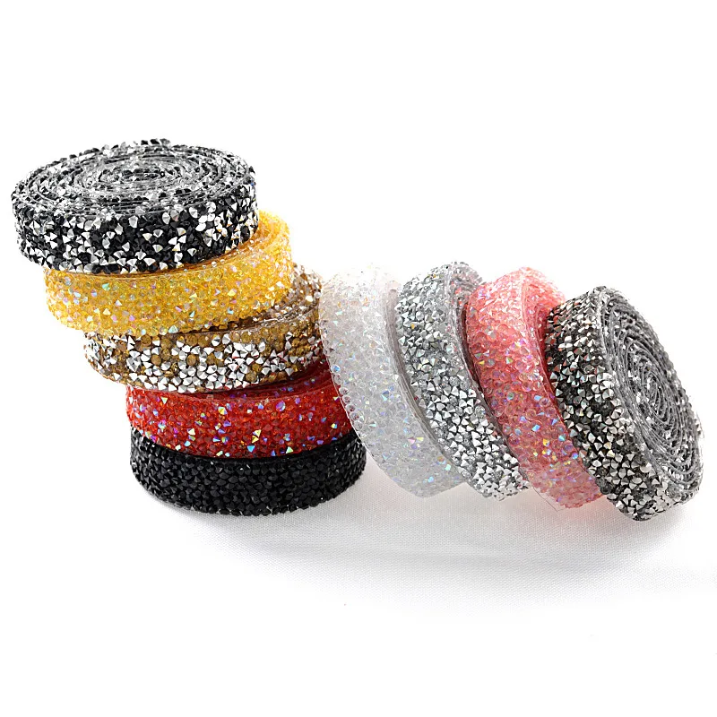 

10 Yards 1.5cm Hot Fix Rhinestones Trimming Resin Hot Fix Mesh Rhinestones with Glue for DIY Clothes Bags Decoration B1204
