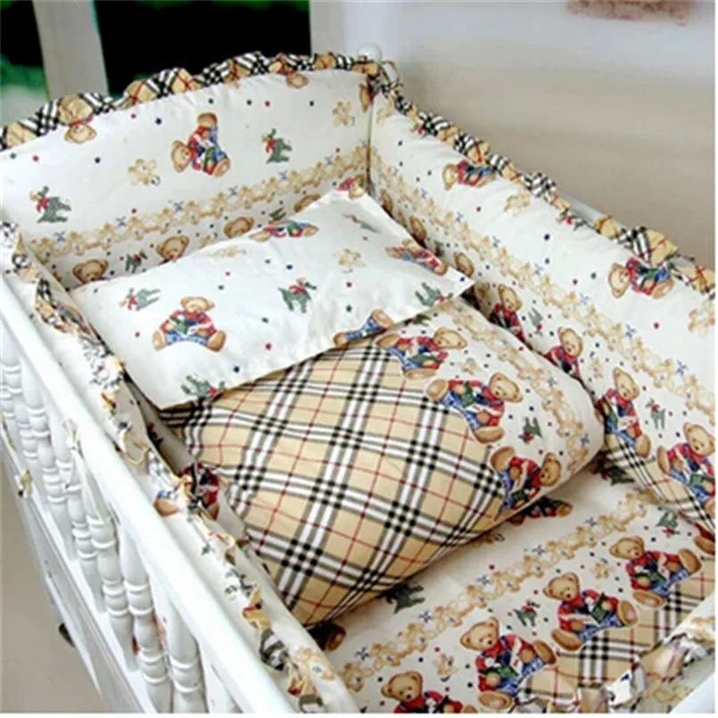 Baby Bedding Cotton Pink Baby Bedding Set Cartoon Crib Bedding Set for Girls Detachable Cot Quilt Pillow Bumpers Fitted Sheet
