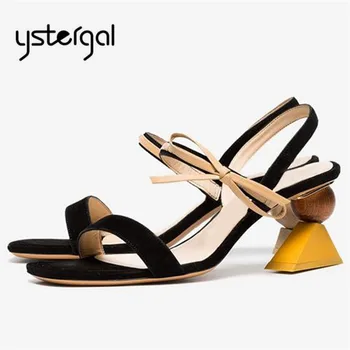 

Ystergal Black Suede Summer Women Sandals Strange Heel 7CM High Heels Ladies Wedding Shoes Woman Gladiator Sandal Women Pumps
