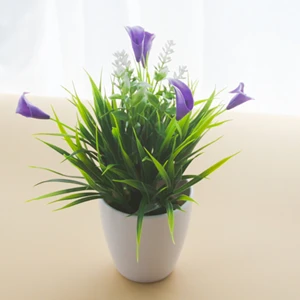 Zinmol высокое качество Калла Лилия искусственная Цветочная подделка трава растения бонсай для дома Свадебная вечеринка один набор с вазой подарок - Цвет: calla blue