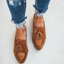 Oeak mujeres Casual Vintage Tassle decorado zapatillas femeninas Slip-On superficial comodidad mocasines señoras zapatos planos