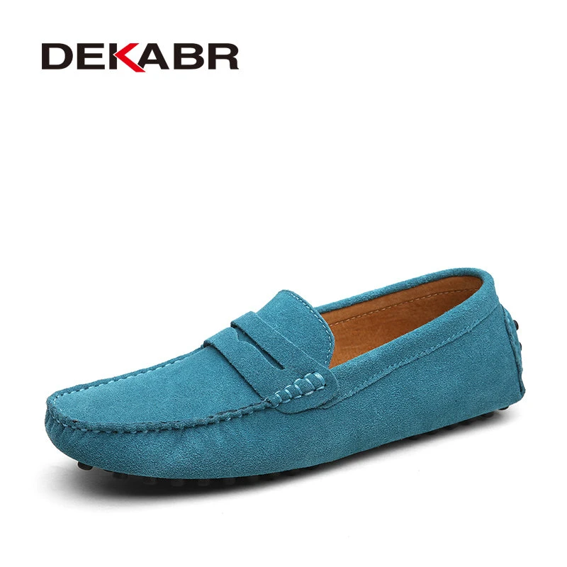 Мужские мягкие мокасины больших размеров DEKABR, теплая обувь цвета хаки из натуральной кожи на плоской подошве для вождения, весна-осень - Цвет: 01 Sky Blue