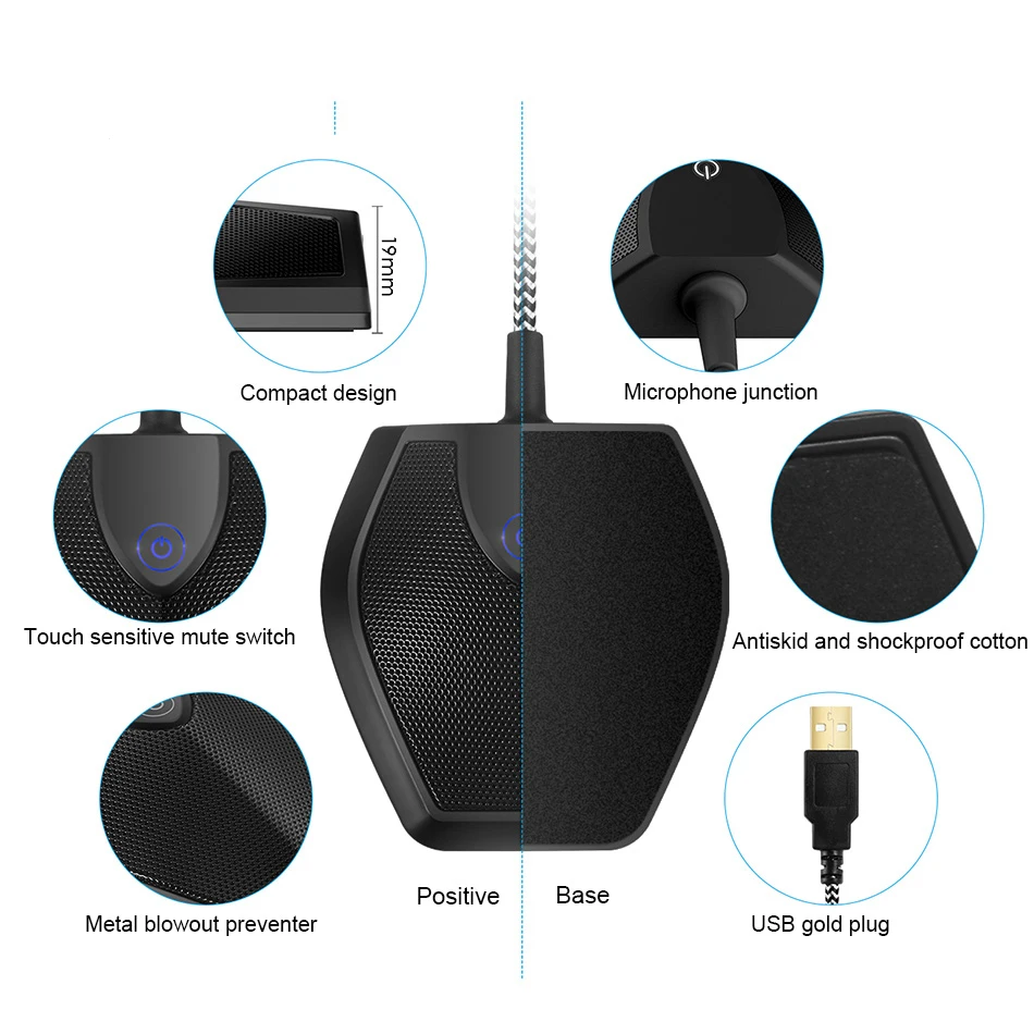 USB конденсатор настольный компьютер телеконференции микрофон с монитором реального времени 180 градусов 20' пикап