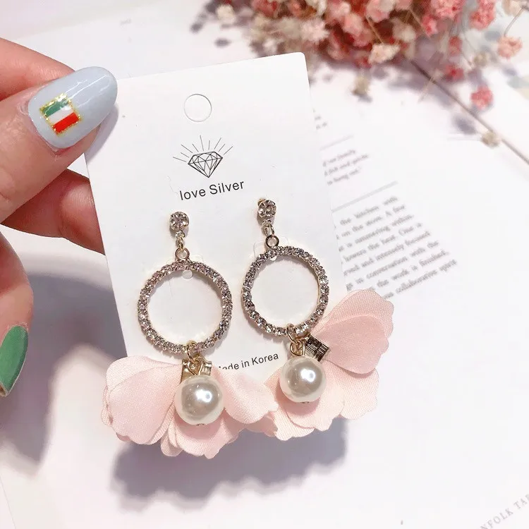 pink ribbon pearl cz earring Hypoallergenic fadeless fashion jewelry dangle earrings women Christmas gift