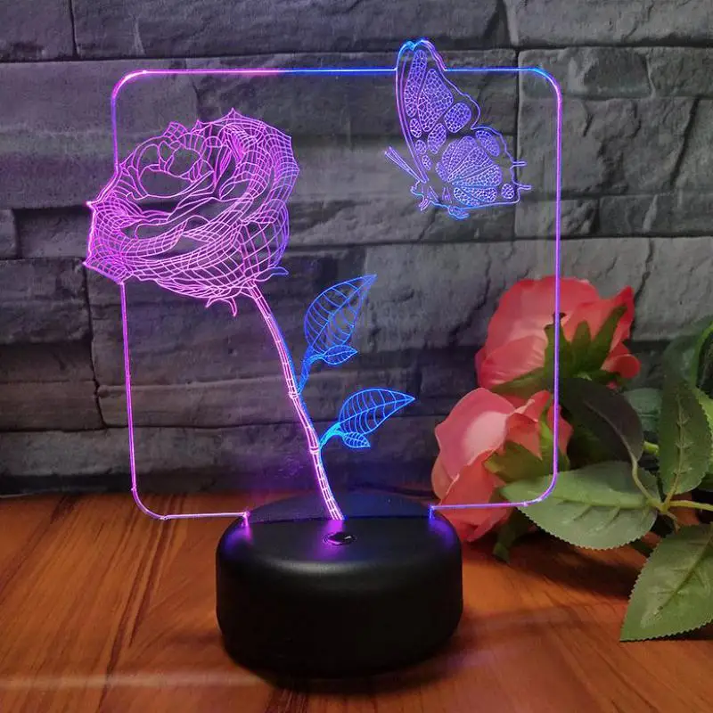3d Визуальный ночник с бабочкой любовным цветком креативный Красочный