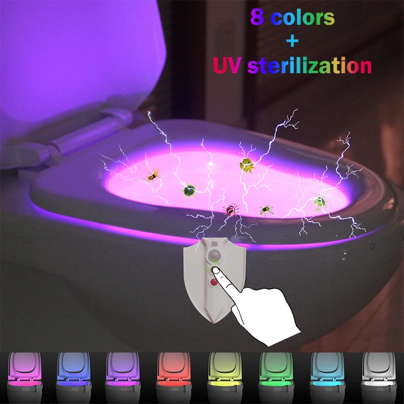 UV Sterilization Toilet Light Motion Sensor Activated RGB PIR LED Night Light 8color Battery