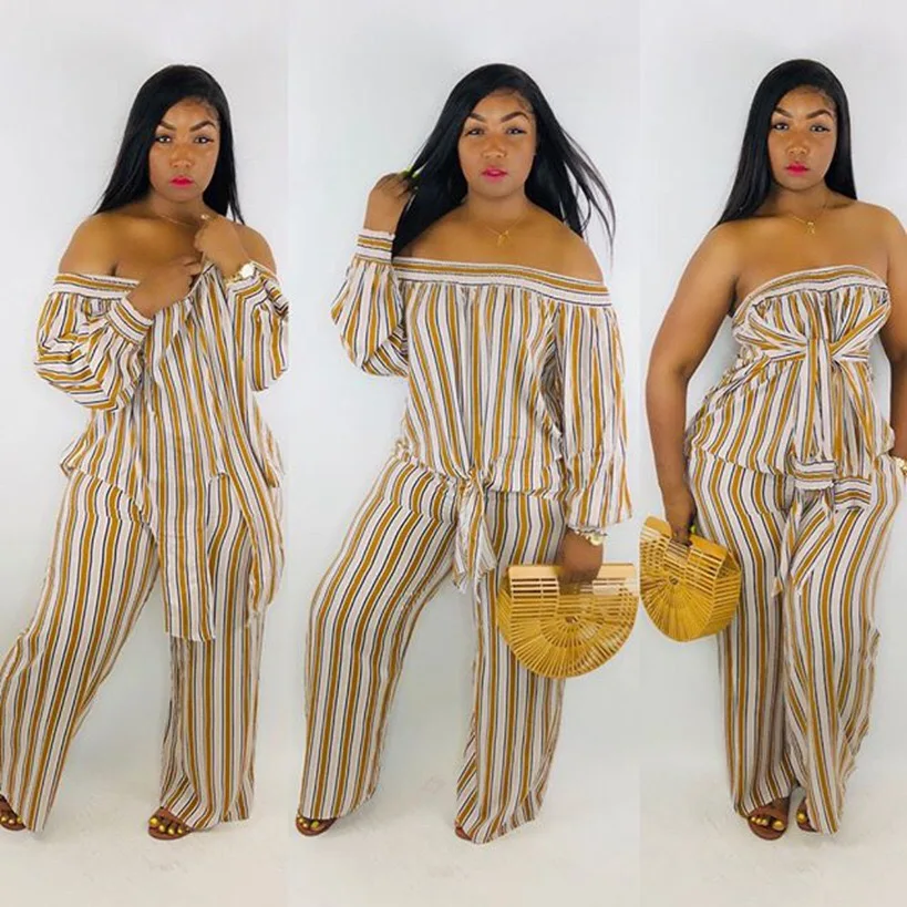 

2019 New African Fashion off shoulder different wearing methods loose pants suits size S~XL