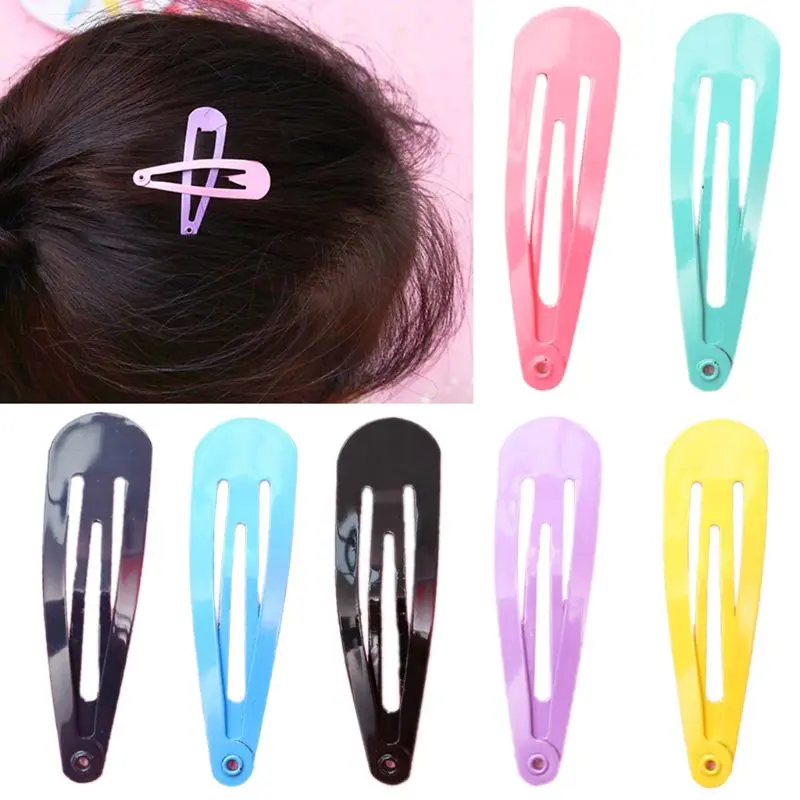 

Women Girls Metal Alloy Side Hair Clip Sweet Macaroon Candy Color Water Drop Shape BB Hairpin Glitter Baking Paint Snap Barrette