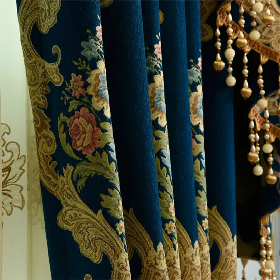 Синий/бежевый Европейский жаккардовые шторы для спальни высокого качества для виллы шторы в пол для Гостиная/кухня - Color: Curtain