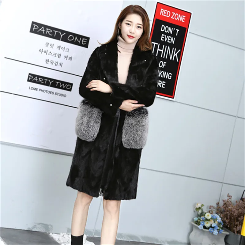 

2018 New Women Genuine Natural Piece Mink Fur Coat Long Jacket Winter Women Fur Outerwear