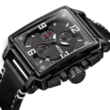 Мужские наручные часы черные кожаные прямоугольные мужские часы с календарем деловые светящиеся стрелки водонепроницаемые спортивные часы wach