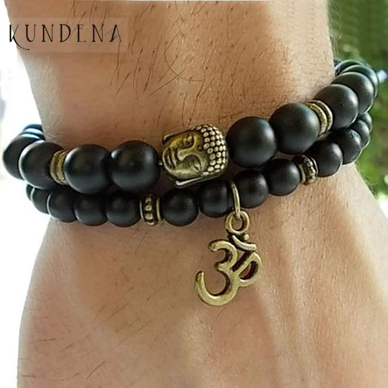 Buy Set of 2 Buddha Yoga and Meditation bracelet Mens Matte Onyx stone